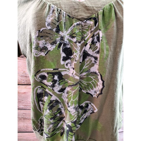 APPROPRIATE BEHAVIOR Army Green w Silver & Black Butterflys 4X (26/28W) - Picture 6 of 9